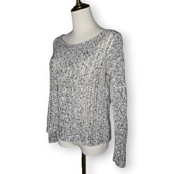 Free People Chunky Knit Open Stitch Sweater - Gray/Black/White Marl - Picture 3 of 7